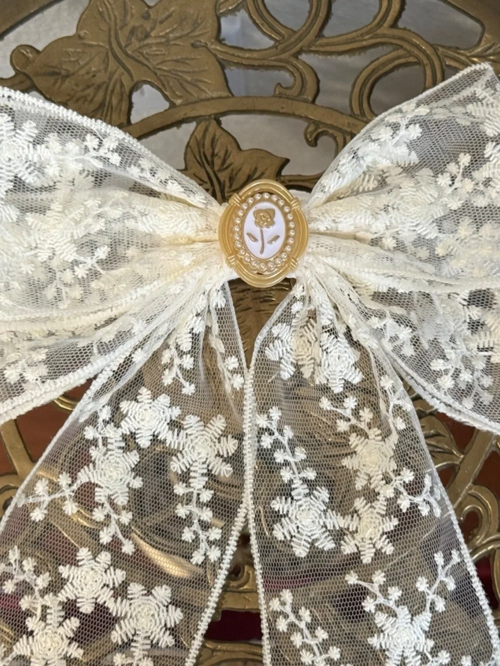 Ivory Lace Floral Hair Bow  women hair clip